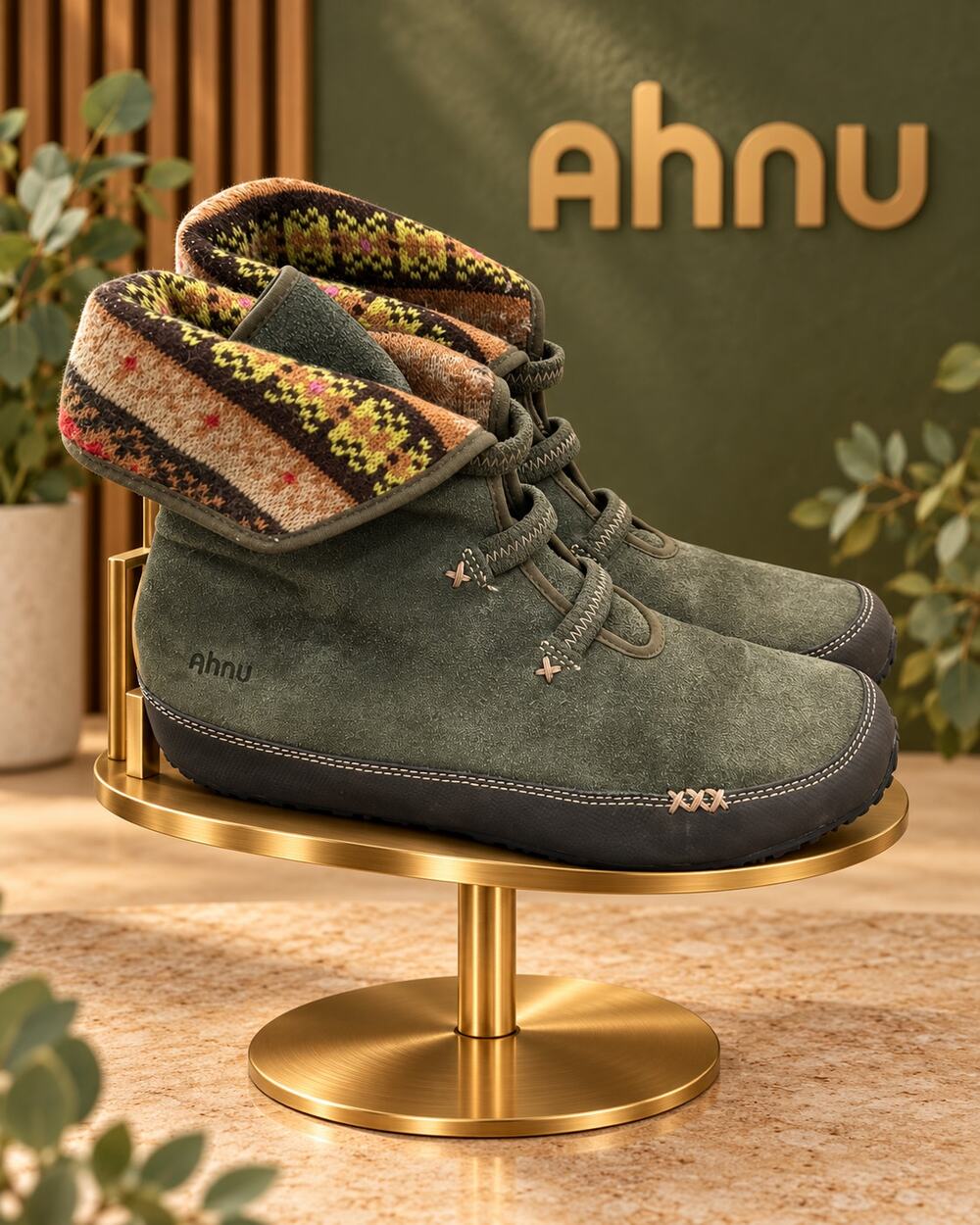 Ahnu Himalaya Forest Night Suede Moccasin Ankle Boots Knit Cuff 8 EU 39